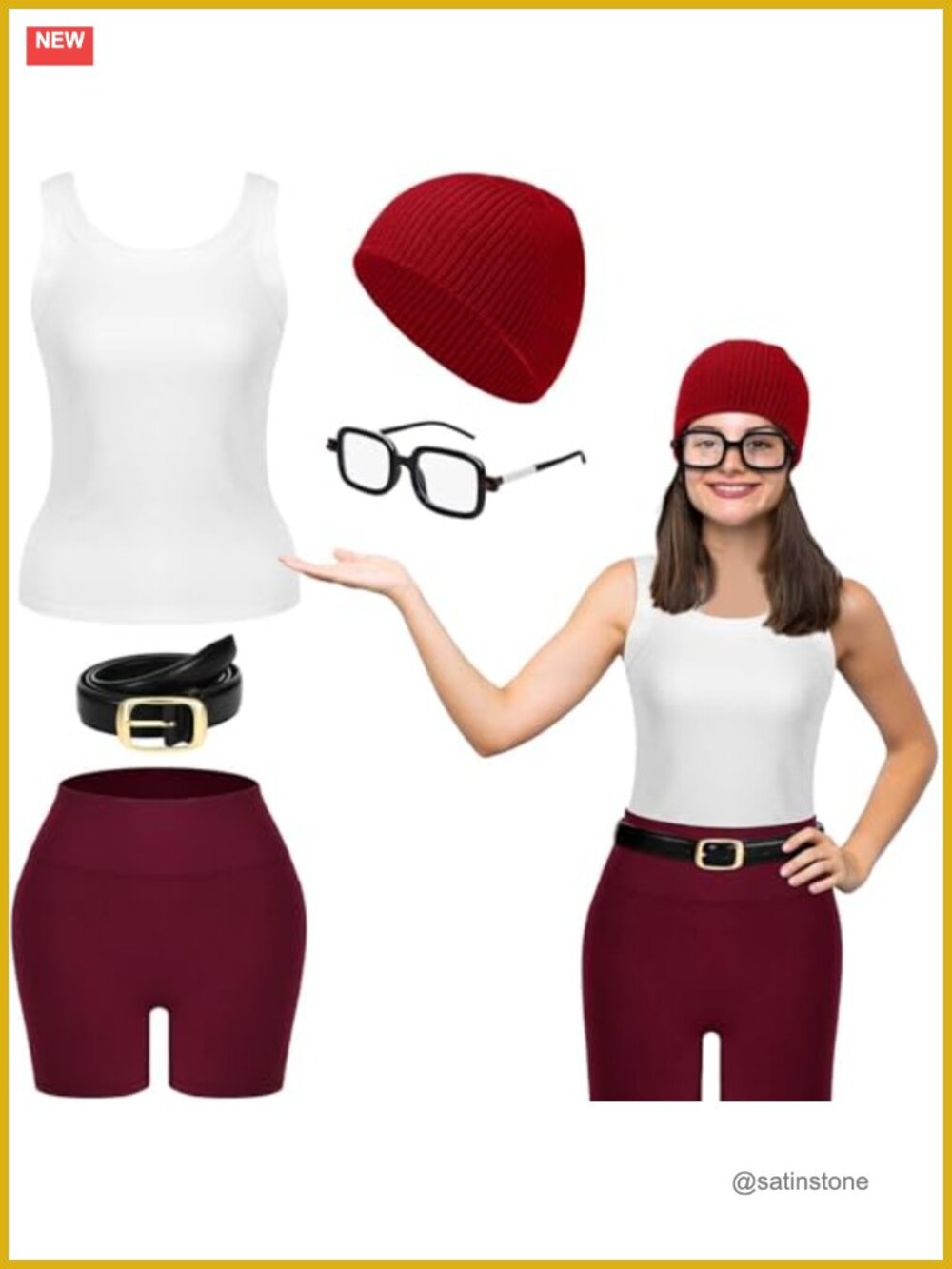 Women's Halloween Subway Girl Costume Set Knitted Beanie Glasses Camisole